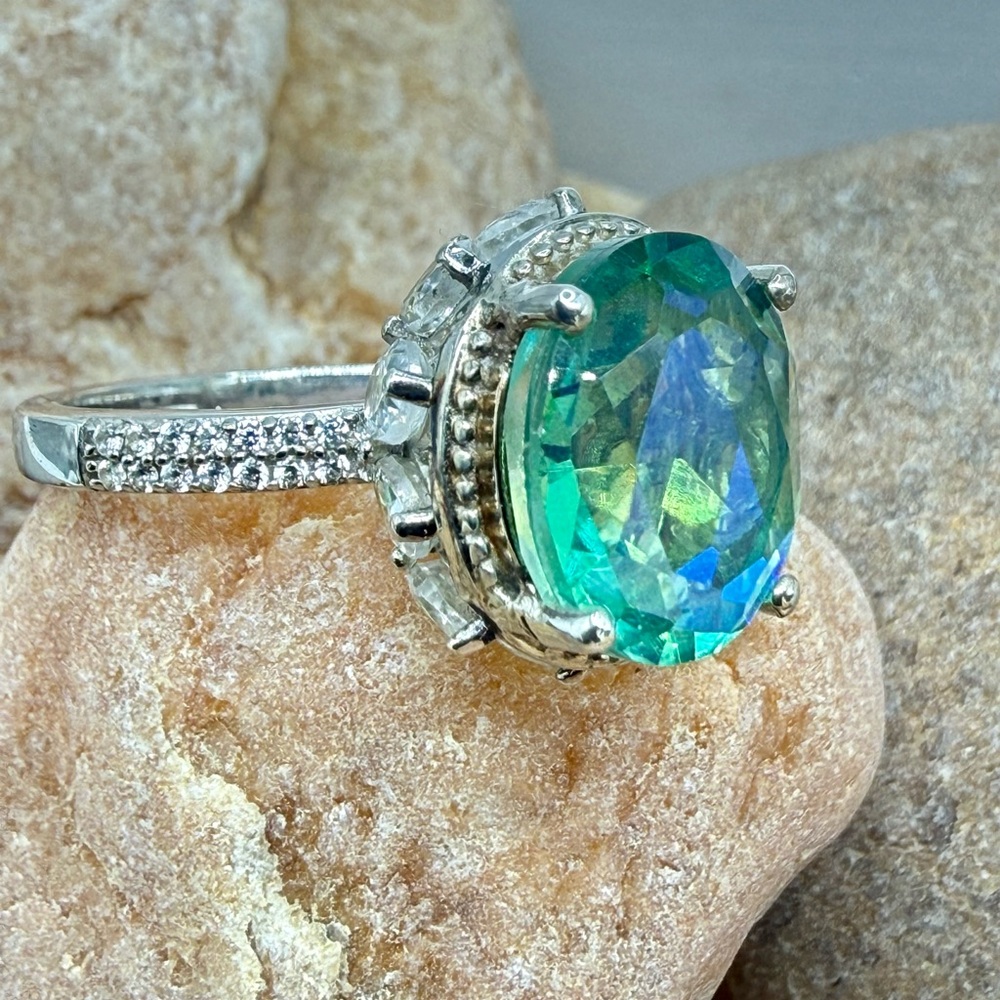 Peacock Quartz Triplet 7.90ctw Platinum Over 925 Sz 7 Ring - Picture 5 of 17